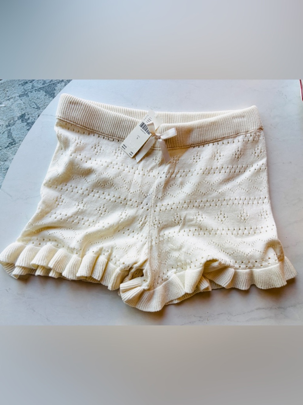 NWT Anthropologie LyreBird Pointelle Ruffle Knit Shorts Ivory Size S - Picture 7 of 9